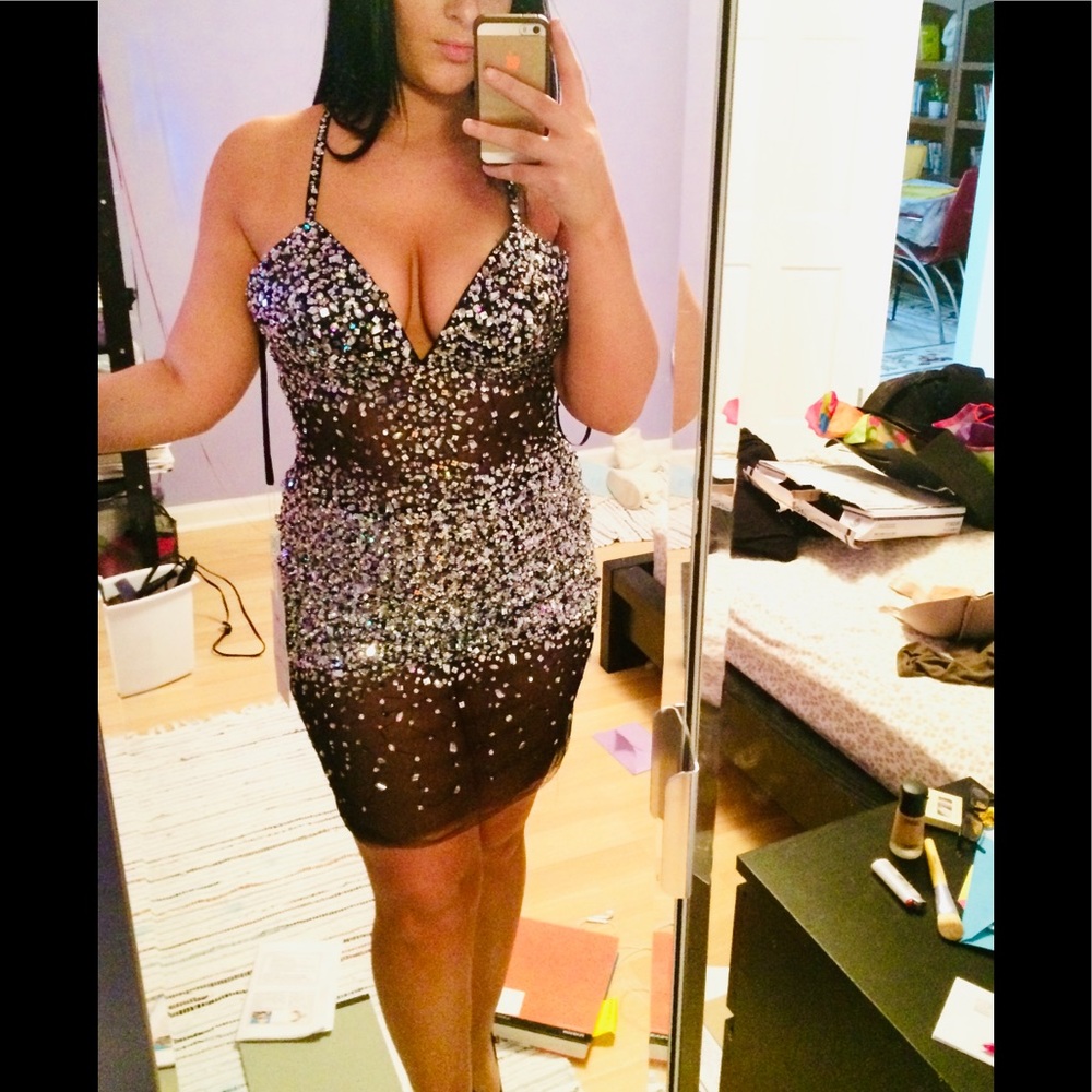 Sequence short prom dress